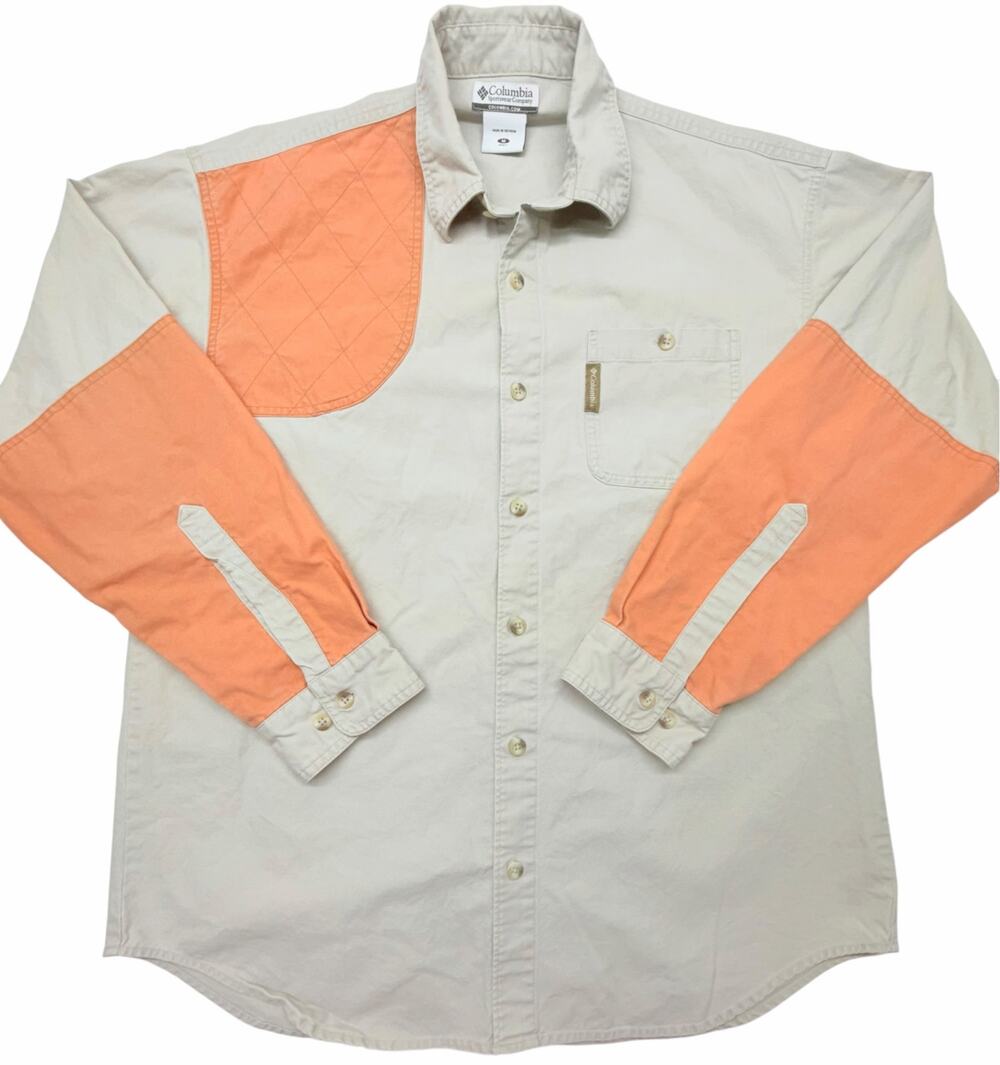 Columbia Sportswear Men’s Medium Shooting Shirt Tan Orange Long Sleeve Outdoor